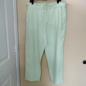 Ann Taylor Linen Blend Light Green Paperbag Waist XL Vacation Travel Comfort